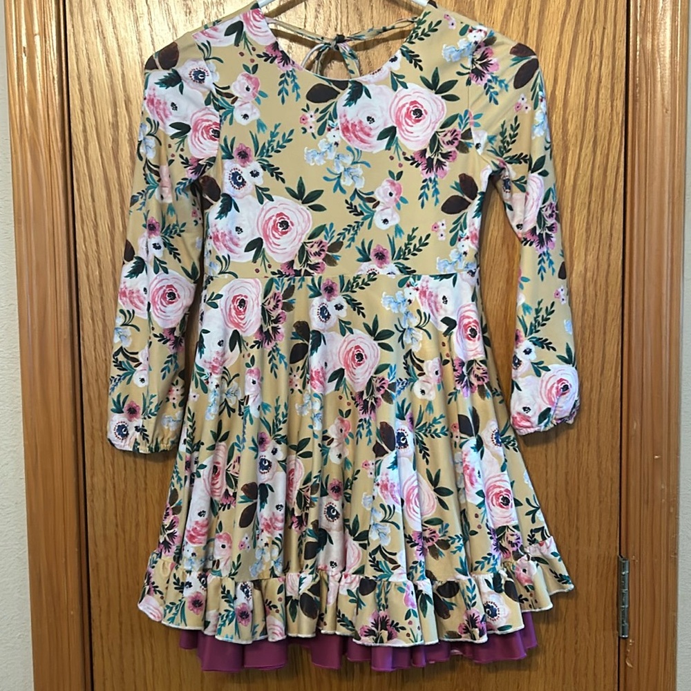 Only Little Once Floral Long Sleeve Twill Dress Sz 7